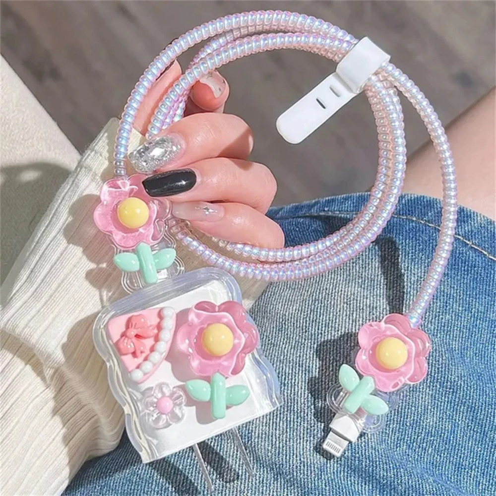Pink Flowers iPhone Charger Protector P06